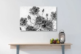 Εικόνα ενός vintage μπουκέτο τριαντάφυλλα σε μαύρο & άσπρο - 90x60
