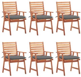 Καρέκλες Τραπεζαρίας Εξ. Χώρου 6 τεμ. Ξύλο Ακακίας με Μαξιλάρια - Γκρι