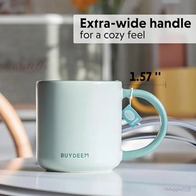 Κεραμικό φλιτζάνι τσαγιού και καφέ Buydeem CD1018-CG, 350 ml, Επίπεδος πάτος, Εσωτερική κλίμακα μέτρησης, Κεραμικό υψηλής θερμοκρασίας, Πράσινο