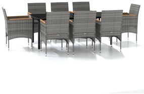 vidaXL v Σετ Τραπεζαρίας Κήπου 9 τεμ. Γκρι / Μαύρο με Μαξιλάρια