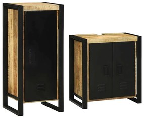 Σετ Επίπλων Μπάνιου με ράφι 2 pcs Καφέ Στερεό Ξύλο Μάνγκο