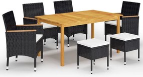 vidaXL Σετ Τραπεζαρίας Κήπου 7 Τεμαχίων Μαύρο