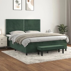 Κρεβάτι Boxspring με Στρώμα Σκούρο Πράσινο 160x200εκ. Βελούδινο - Πράσινο