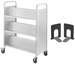 VEVOR Book Cart, 200lbs Library Cart, 35x19x49 Inch Rolling Book Cart Double Sided W-Shaped Sloped Shelves with 4-Inch Lockable Wheels, for Home Shelves Office and School Book Truck in White
