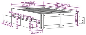 Σκελετός Κρεβατιού Χωρίς Στρώμα με Συρτάρια Μασίφ Ξύλο Πεύκου - Λευκό