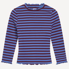 Ριγέ μακρυμάνικο T-shirt από ριμπ ύφασμα με γιακά με βολάν