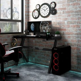 Γραφείο Gaming με LED Μαύρο 90x60x75 εκ. με Πόδια σε Σχήμα Υ - Μαύρο