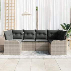 vidaXL Σετ Σαλονιού Κήπου  6 Τεμαχίων με Μαξιλάρια Ανοιχτό Γκρι Πολυ Ρατάν