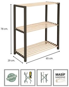 Ραφιέρα δαπέδου - Τραπεζάκι βοηθητικό ξύλινο - πλαστικό χρώμα φυσικό - μαύρο 65x29x78εκ.