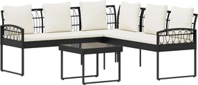 vidaXL Σετ Καναπέ Κήπου 2 pcs Μαύρο και Κρέμα Πολυ Ράτταν Ατσάλι