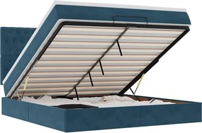 VidaXL Οθωμανικό κρεβάτι με στρώματα & LEDs Σκούρο μπλε Βελούδο