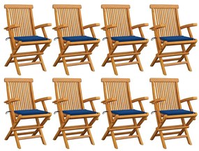 vidaXL Καρέκλες Κήπου 8 τεμ από Μασίφ Ξύλο Teak με Μπλε Ρουά Μαξιλάρια