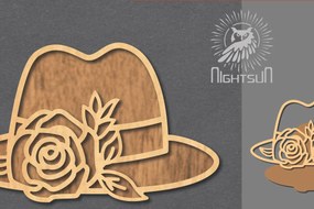 Σετ των 2 Intra απο ξύλο plywood  Χρώμα wenge 3mm-4mm πάχος - Διακόσμηση με κομμένο λέιζερ καπέλο λουλουδιών 4 Δίασταση 20x20 cm INTRAFABR-103844029