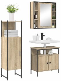 vidaXL Σετ Επίπλων Μπάνιου με ράφι 3 pcs Καφέ 33 x 33 x 120.5 εκ.