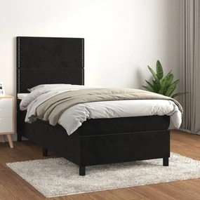 vidaXL Κρεβάτι Boxspring με Στρώμα Μαύρο 90x200 εκ. Βελούδινο