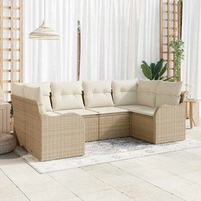 vidaXL Σετ Καναπέ Κήπου με μαξιλάρι 6 pcs Beige, λευκό Πολυ ράταν