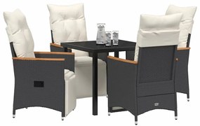 vidaXL Σέτ φαγητού για κήπο με μαξιλάρι 5 pcs Μαύρο Πολυ ράταν
