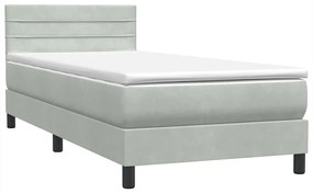 vidaXL Box Spring κρεβάτι με στρώμα ανοιχτό γκρι 90x210 cm Βελούδινο