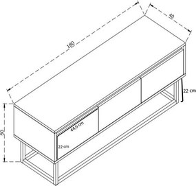 Έπιπλο Τηλεόρασης Μαύρο / Πεύκο PRORAL 180x40x50