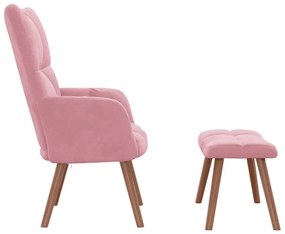 vidaXL Πολυθρόνα Relax Ροζ Βελούδινη με Σκαμπό