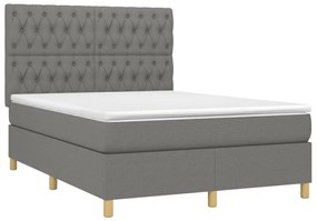 vidaXL Κρεβάτι Boxspring με Στρώμα & LED Σκ.Γκρι 140x190εκ. Υφασμάτινο