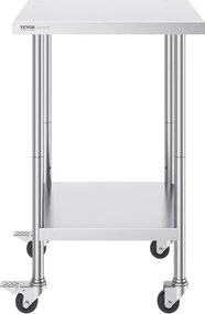 VEVOR Stainless Steel Work Table Commercial Prep Table 24x24 Inch With 4 Casters