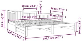 Καναπές Κρεβάτι Συρόμενος 2x(90x190) εκ. Μασίφ Ξύλο Πεύκου - Καφέ