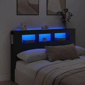 vidaXL Κεφαλάρι Κρεβατιού με LED Μαύρο 160x18,5x103,5 εκ Επεξεργ. Ξύλο