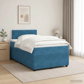 vidaXL Κρεβάτι box spring με στρώμα Σκούρο Μπλε 120 x 200 cm Βελούδο