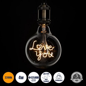 GloboStar 99261 Λάμπα LED Ultra Thin Soft S Spiral Letter Filament E27 G125 LOVE YOU Γλόμπος 4W 340lm 360° AC 220-240V IP20 Φ12.5 x Υ18cm Ultra Θερμό Λευκό 2200K με Διάφανο Γυαλί - Dimmable - 3 Years Warranty - 99261