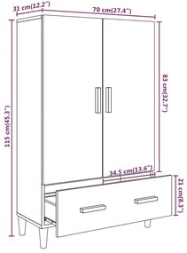 Ντουλάπι άσπρο 70 x 31 x 115 εκ. από Επεξεργασμένο Ξύλο - Μαύρο