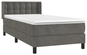 Κρεβάτι Boxspring με Στρώμα Σκούρο Γκρι 100x200 εκ. Βελούδινο - Γκρι