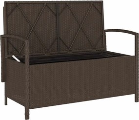 vidaXL Πάγκος αποθήκευσης κήπου με μαξιλάρι Brown Poly Rattan
