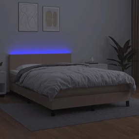 vidaXL Κρεβάτι Boxspring Στρώμα&amp;LED Καπουτσίνο 140x190 εκ. Συνθ. Δέρμα