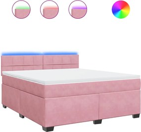 vidaXL Κρεβάτι Boxspring με Στρώμα Ροζ 180x200 εκ. Βελούδινο