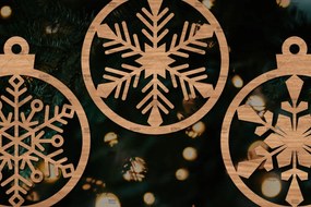 Σετ των 3 Intra απο ξύλο plywood 3mm-4mm πάχος 3 Στρογγυλό στολίδι με νιφάδα χιονιού Δίασταση 8x8 cm INTRAFABR-106186193