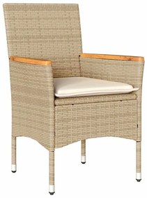vidaXL Σέτ φαγητού για κήπο με μαξιλάρι 7 pcs Μπεζ Πολυ ράταν