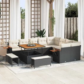 vidaXL Σετ Κήπου 12 Τεμαχίων με Μαξιλαράκια - Μαύρο Πολυ Ράφτινγκ Ακακία