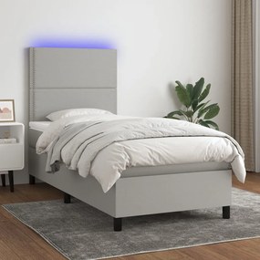 vidaXL Κρεβάτι Boxspring με Στρώμα &amp; LED Αν.Γκρι 90x190 εκ. Υφασμάτινο