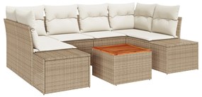 vidaXL Set Καναπέ Κήπου 7 Τεμαχίων με Μαξιλάρια Μπεζ Πολυ-Ρατάν Ακακίας