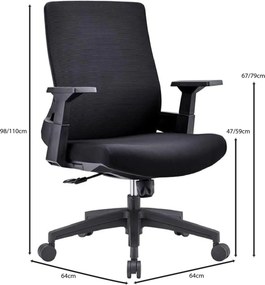 BF8950 Πολυθρόνα Γραφείου Mesh Μαύρο, Ύφασμα Μαύρο   1τμχ