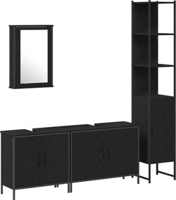 vidaXL Σετ Επίπλων Μπάνιου με ράφι 4 pcs Μαύρο Επεξεργασμένο ξύλο
