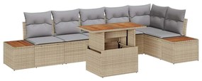 vidaXL Σετ Καναπέ Κήπου με αποθήκευση 7 pcs Μπεζ Πολυ ράταν