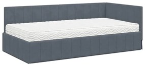 vidaXL Κρεβάτι Γωνίας με στρώμα Σκούρο γκρι 100 x 200 cm Βελούδο