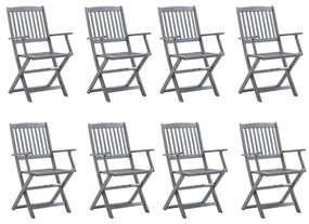Καρέκλες Εξ. Χώρου Πτυσσόμενες 8 τεμ. Ξύλο Ακακίας με Μαξιλάρια - Γκρι
