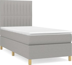 vidaXL Κρεβάτι Boxspring με Στρώμα Ανοιχτό Γκρι 90x200 εκ. Υφασμάτινο