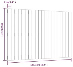 Κεφαλάρι Τοίχου Γκρι 127,5x3x90 εκ. από Μασίφ Ξύλο Πεύκου - Γκρι