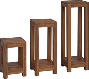 vidaXL Βάση φυτών 3 τεμ. Φυσικό 25 x 25 x 80 cm Στερεό Ξύλο Τίκ