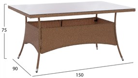 Σετ Κήπου Τραπεζαρία HM11714.02 5 τεμ Μπέζ - Καφέ με Τραπέζι 150x90x75 εκ. &amp; 4 Καρέκλες Wicker Rattan