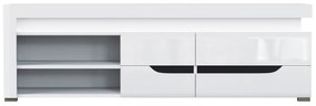 Τραπέζι Tv Orlando K101, Άσπρο, Γυαλιστερό λευκό, Ο αριθμός των θυρών: 2, 152x48x45cm | Epipla1.gr
